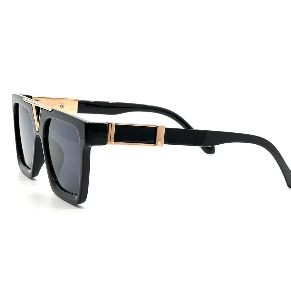 Square Sunglasses‎ Men's Black Gold Accents Fashion UV400 Protection Street Wear